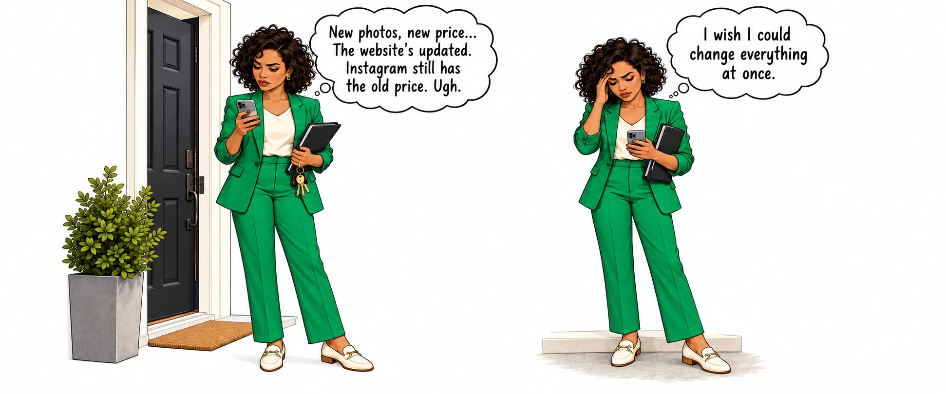 A real estate agent notices Instagram still shows an old listing price after updating her website
